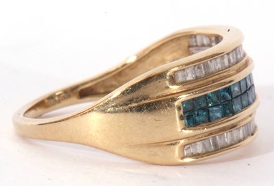 Lot 95 - Modern 9ct gold diamond and light blue stone...