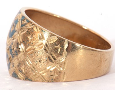 Lot 96 - Modern 9ct gold wide band ring engraved and...
