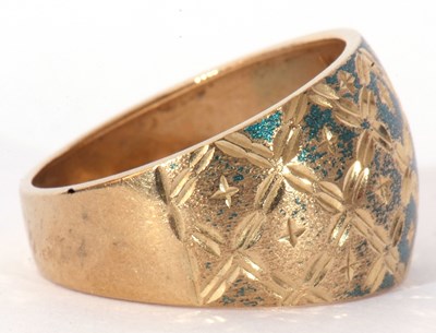 Lot 96 - Modern 9ct gold wide band ring engraved and...