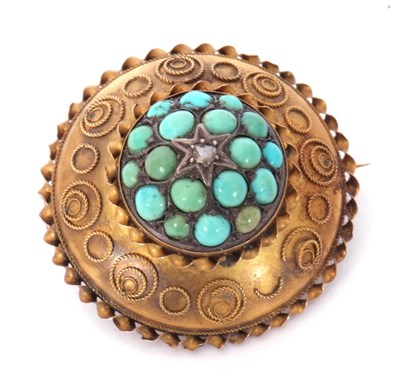 Lot 238 - Victorian turquoise and diamond target brooch,...