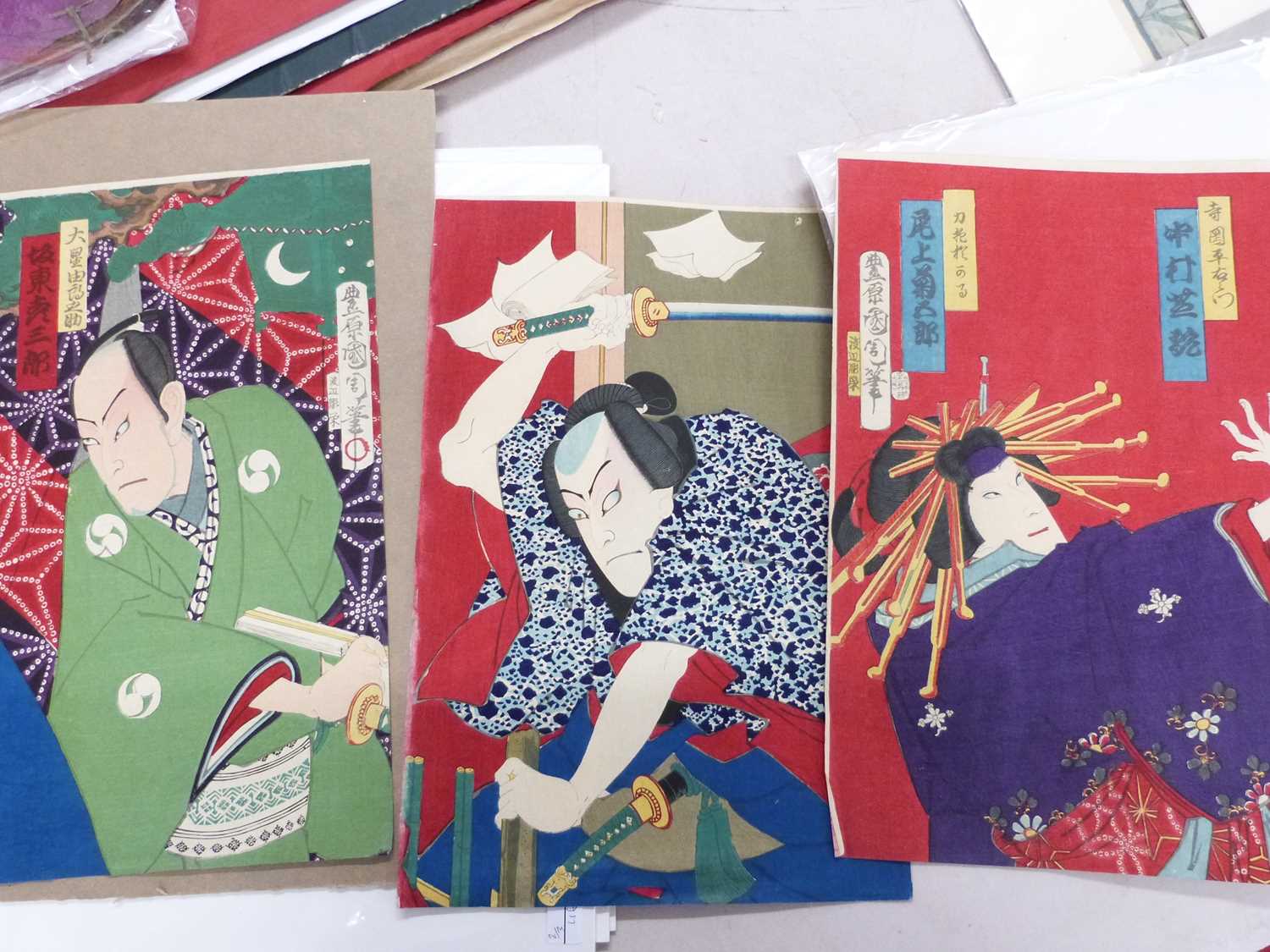 Lot 181 - Three Japanese woodcuts of Samurai by Toyohara...