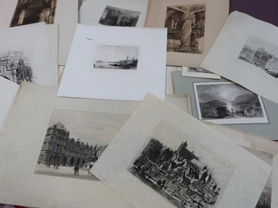 Lot 190 - Folder of topographical etchings and...