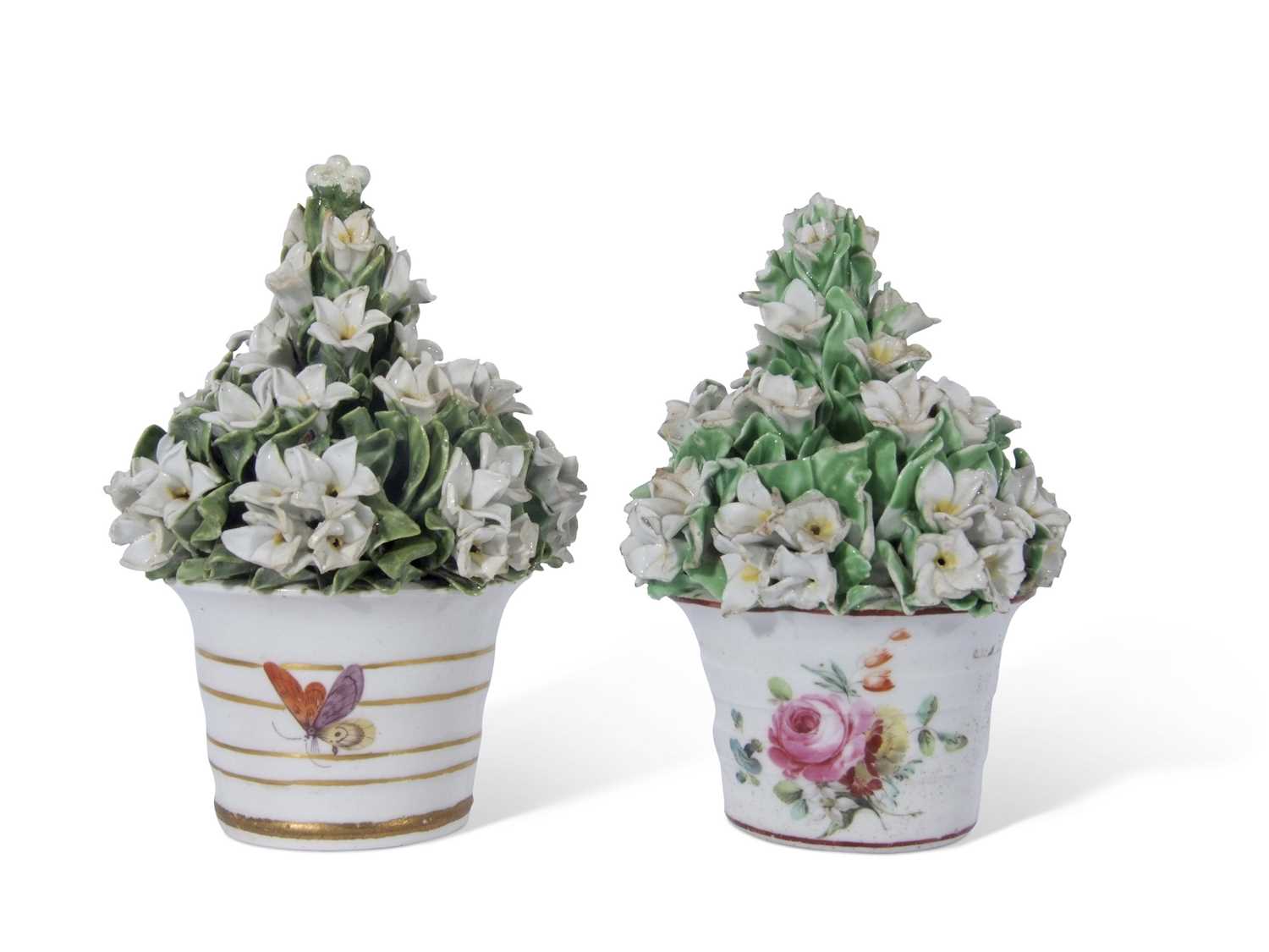 Lot 57 - Two Derby porcelain flower pots with ceramic...