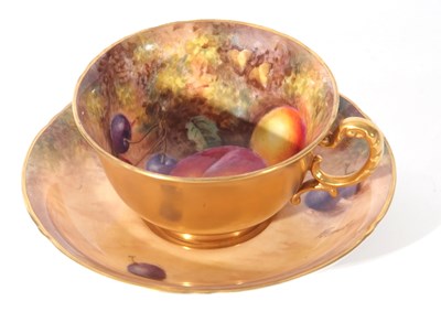 Lot 85 - Royal Worcester cup and saucer, finely painted...