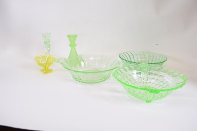 Lot 84 - Group of uranium glasswares comprising 3 bowls,...