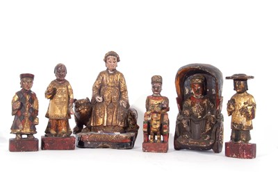 Lot 141 - Group of six wooden Chinese immortals or...