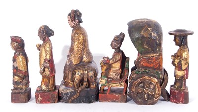 Lot 141 - Group of six wooden Chinese immortals or...