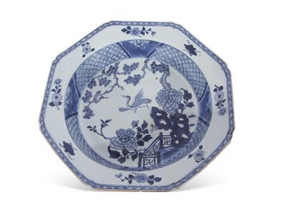Lot 142 - Large Chinese porcelain basin with blue and...