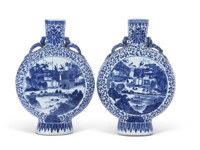 Lot 150 - Two large Chinese porcelain moon flasks, both...