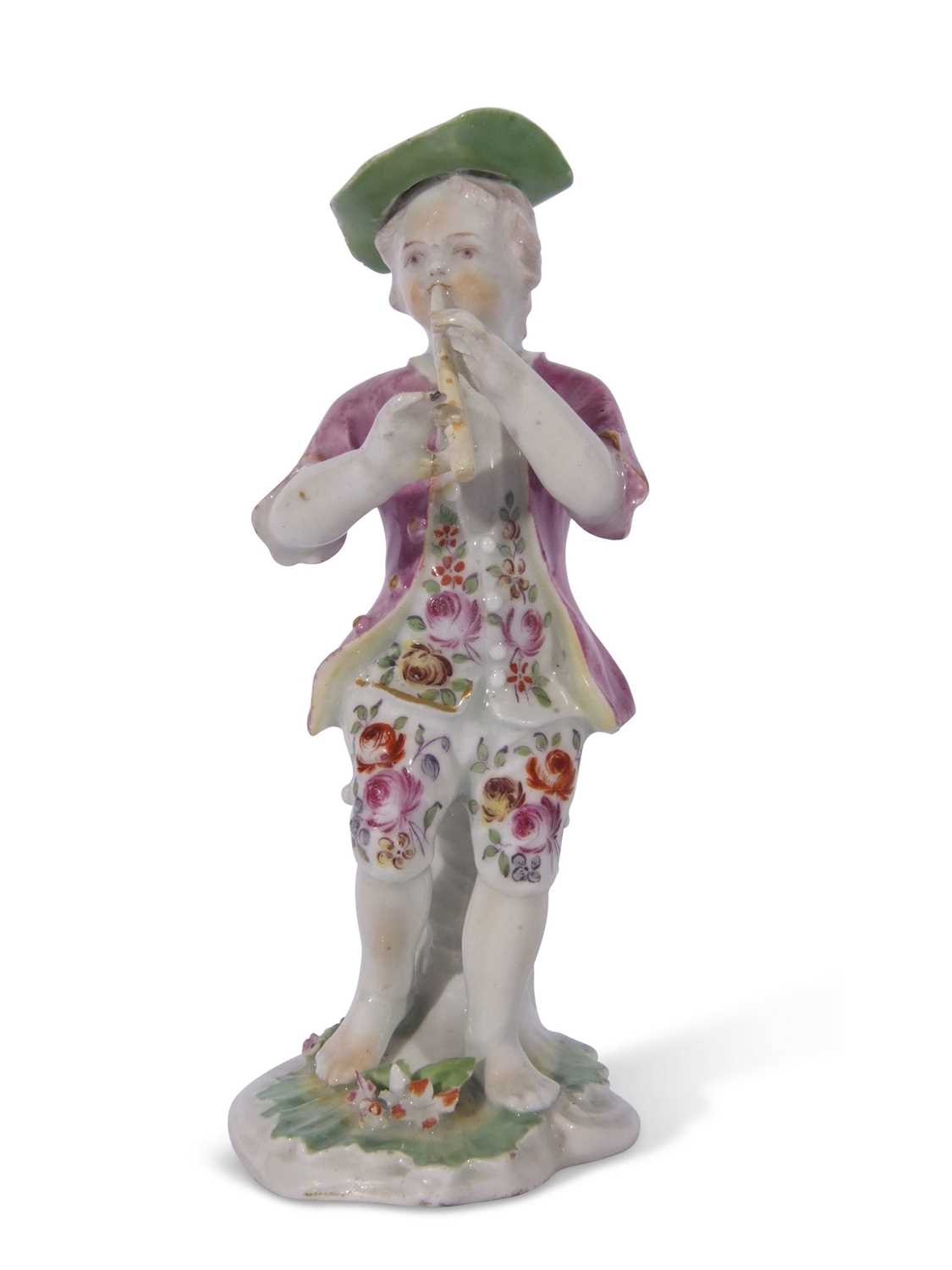 Lot 48 - Derby model of a boy piper circa 1765, 13cm high