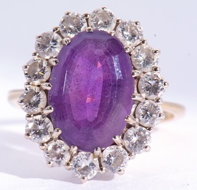 Lot 169 - Large amethyst and diamond set dress ring, the...