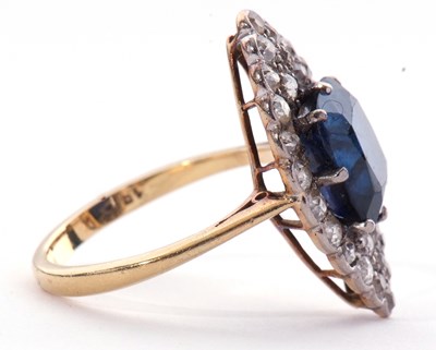 Lot 170 - Sapphire and diamond lozenge ring, the faceted...