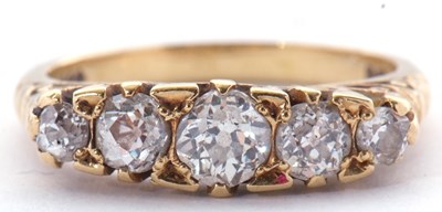 Lot 177 - Five stone diamond ring featuring five...
