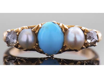 Lot 184 - Antique turquoise, pearl and diamond ring...