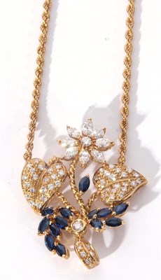 Lot 207 - Diamond and sapphire pendant necklace, a...