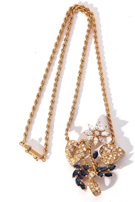 Lot 207 - Diamond and sapphire pendant necklace, a...