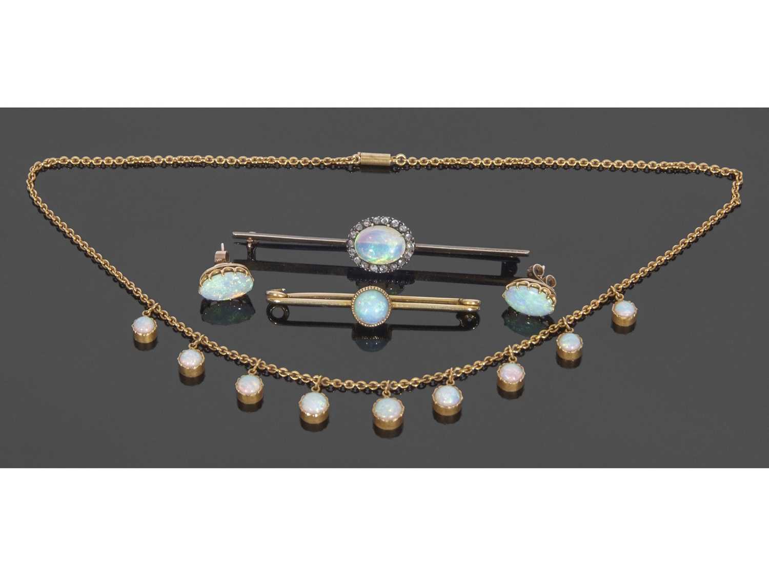 Lot 214 - Mixed Lot: antique opal and diamond brooch,...