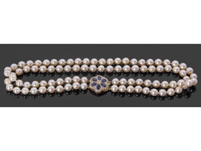 Lot 215 - Double row cultured pearl necklace with a...