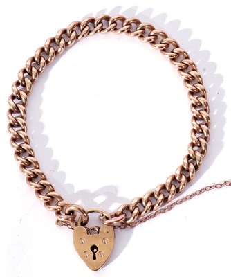 Lot 218 - 9ct gold curb link bracelet, half padlock...