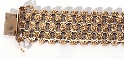 Lot 221 - 14K stamped large brick link bracelet, a...