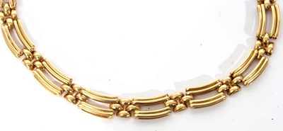 Lot 224 - 750 stamped bar link necklace, 42cm long,...