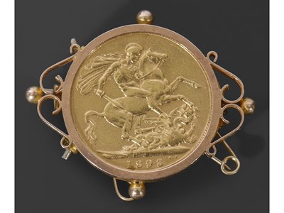 Lot 232 - Victorian sovereign dated 1893, framed in a...
