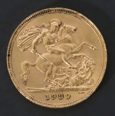 Lot 244 - George V gold sovereign dated 1930