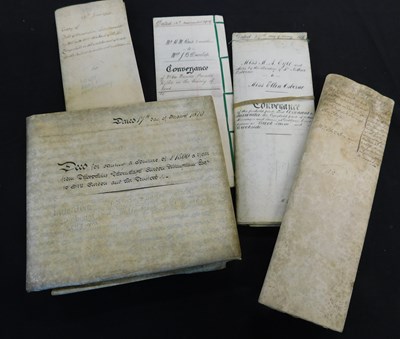 Lot 557 - Box: small quantity vellum and other documents,...