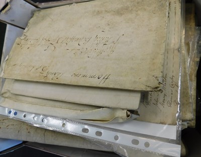 Lot 570 - Box: assorted vellum and other documents, 19th...