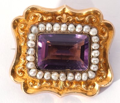 Lot 259 - Victorian gold, amethyst and seed pearl brooch,...