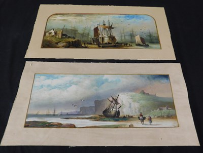 Lot 595 - Two English School maritime watercolours on...