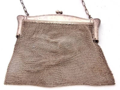 Lot 106 - White metal or plated meshwork evening bag of...