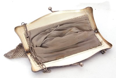 Lot 106 - White metal or plated meshwork evening bag of...