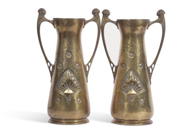 Lot 443 - A pair of WMF brass vases in Art Nouveau or...