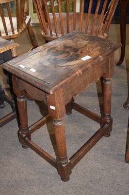 Lot 314 - Antique oak joint stool raised on turned legs,...