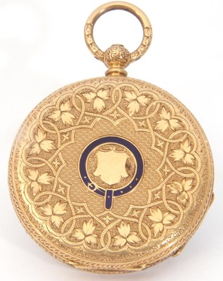 Lot 280 - Ladies 18K gold cased fob watch with key wind...
