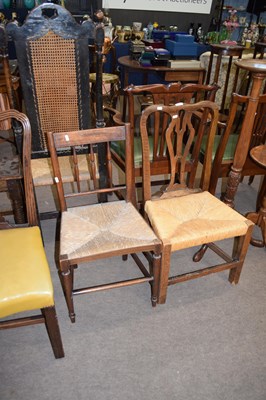 Lot 331 - Two Georgian rush seated chairs, largest 90cm...