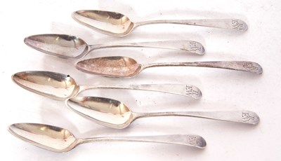 Lot 196 - Set of six George III provincial tea spoons in...