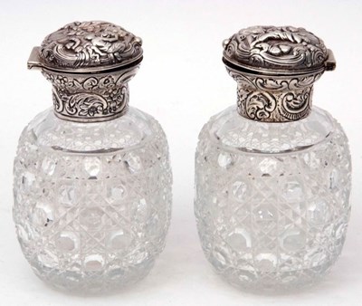 Lot 69 - Pair of late Victorian hobnail cut oval glass...