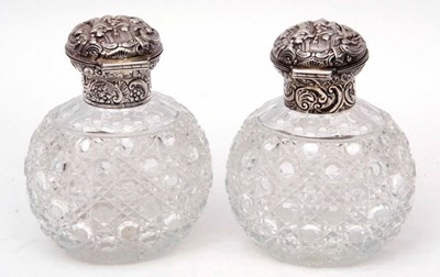Lot 69 - Pair of late Victorian hobnail cut oval glass...