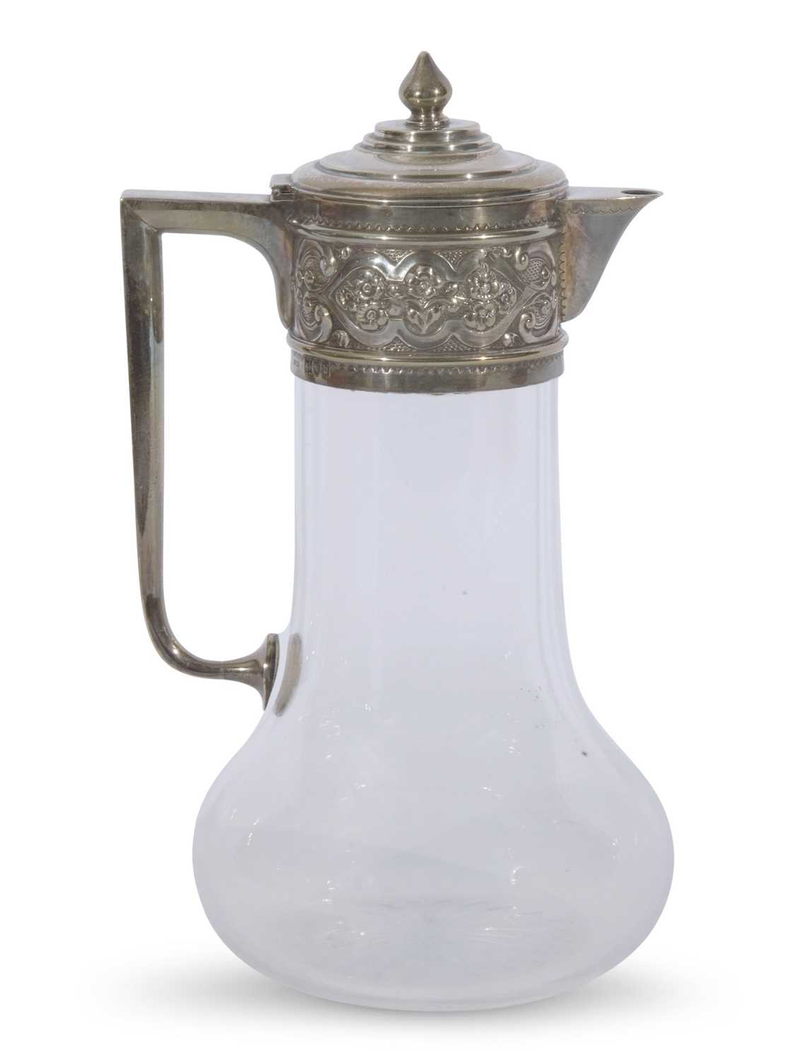 Lot 309 - Late Victorian clear glass claret jug with...