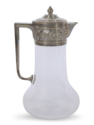 Lot 309a - Late Victorian clear glass claret jug with...