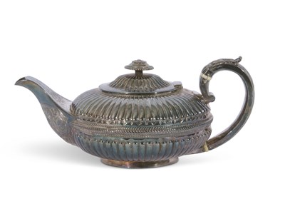 Lot 310 - William IV silver tea pot of melon form,...