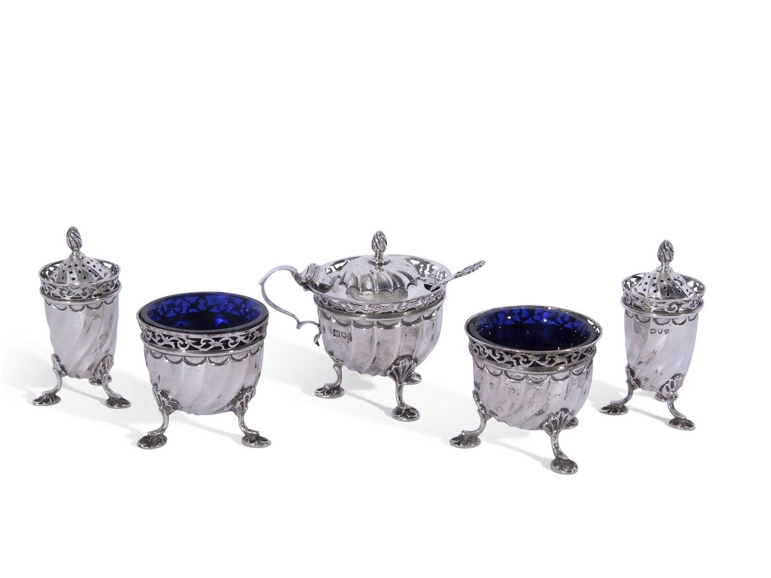 Lot 326 - Late Victorian five piece condiment set of...