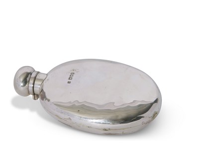 Lot 348 - Late 19th century silver hip flask of oval...