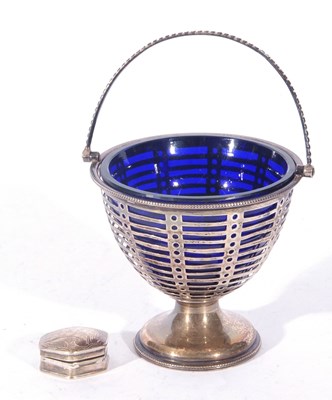 Lot 73 - George V silver sugar basket with blue glass...