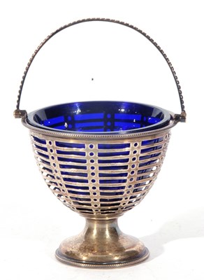 Lot 73 - George V silver sugar basket with blue glass...