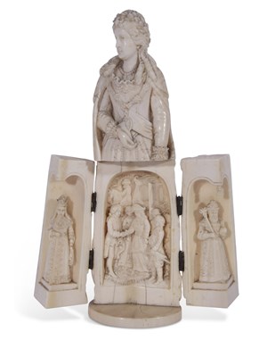 Lot 368 - 19th century Dieppe carved ivory tryptich of a...