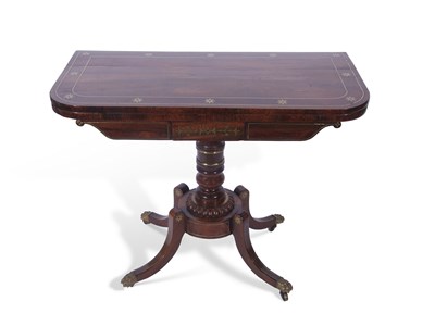 Lot 417 - Regency rosewood and brass inlaid card table...