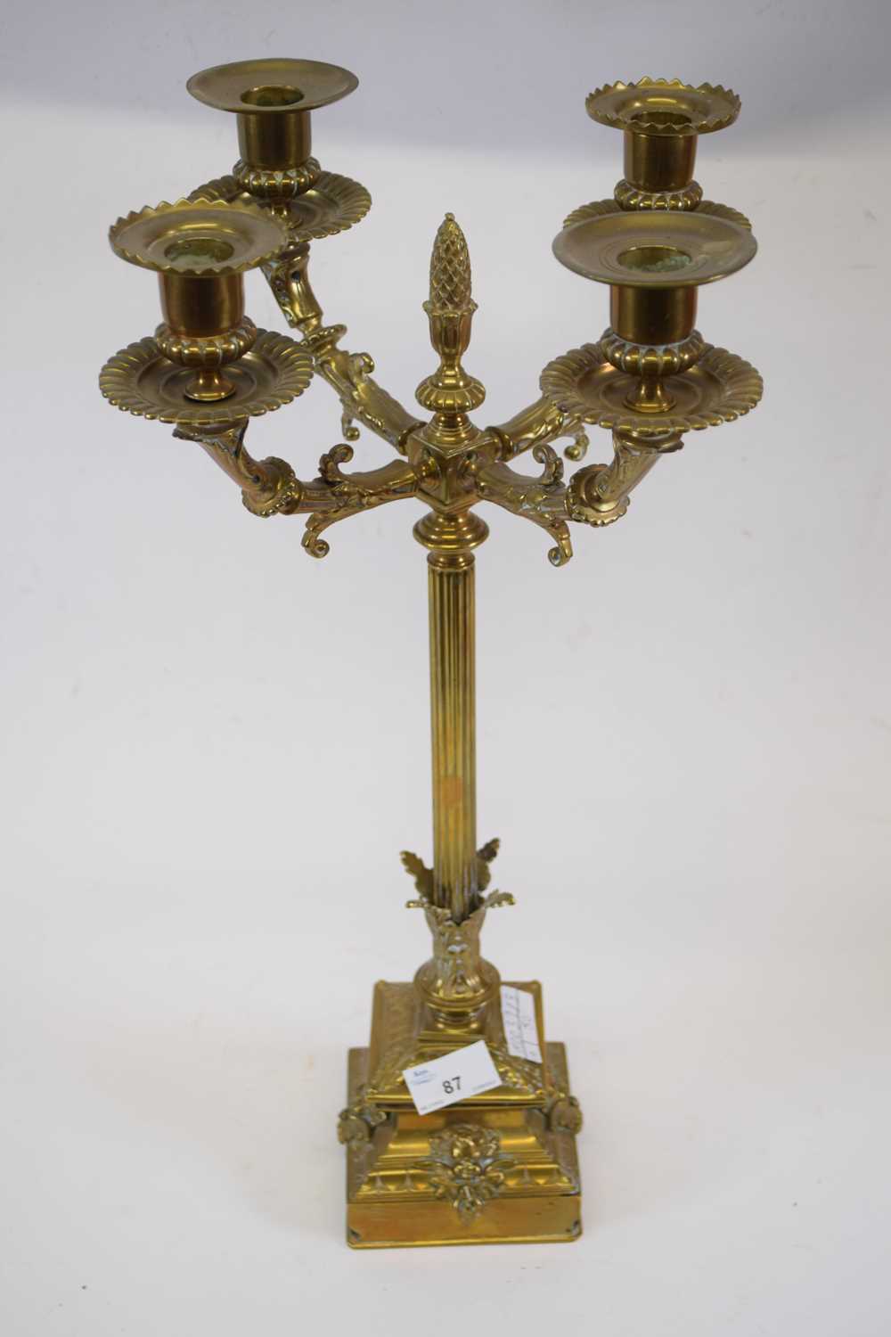 Lot 407 - Four branch brass candelabra, central...